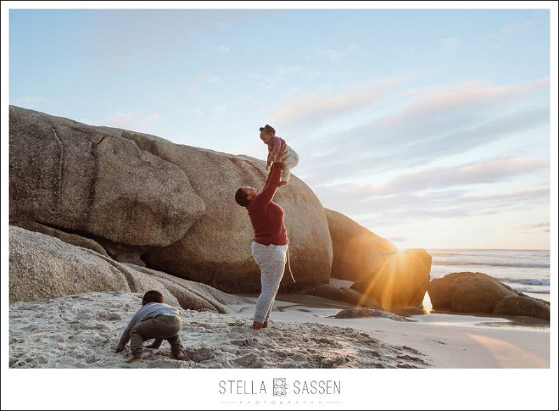 Family photo shoot at sunset on the beach in Cape Town