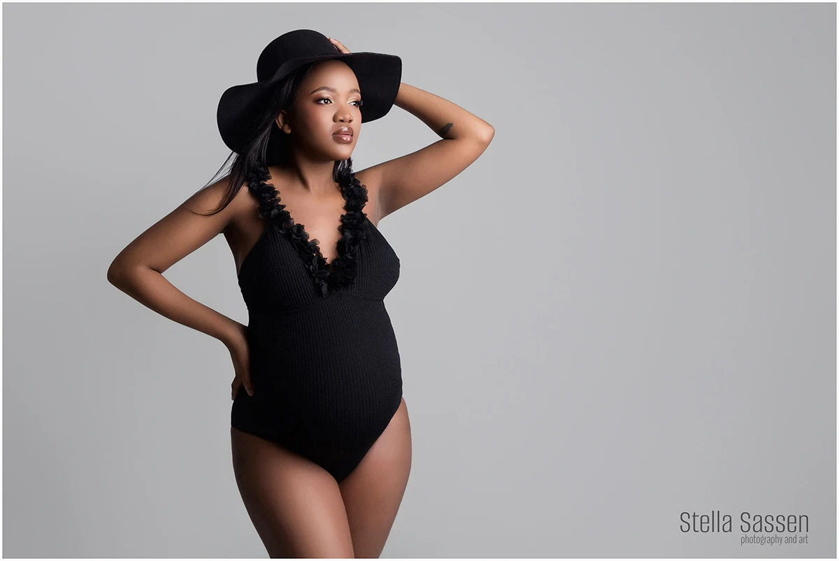 maternity portrait of pregnant woman posing in studio